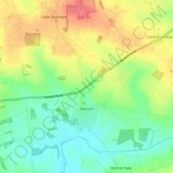 Mapa topográfico Necton, altitud, relieve