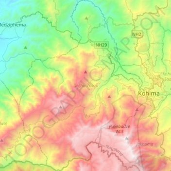 Mapa topográfico Sechu-Zubza, altitud, relieve