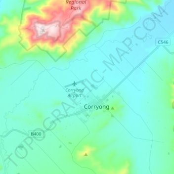 Mapa topográfico Corryong, altitud, relieve