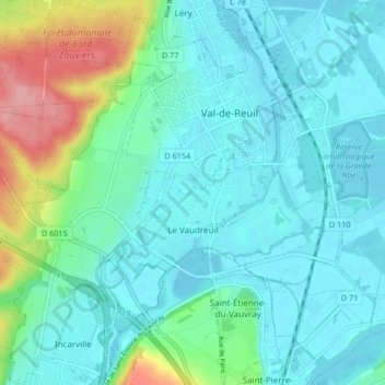 Mapa topográfico Le Vaudreuil, altitud, relieve