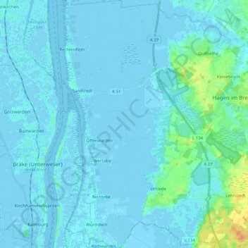 Mapa topográfico Sandstedt, altitud, relieve