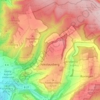 Mapa topográfico Nikolausberg, altitud, relieve