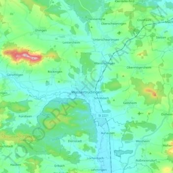 Mapa topográfico Wassertrüdingen, altitud, relieve