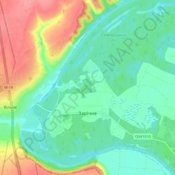 Mapa topográfico Zarichne, altitud, relieve