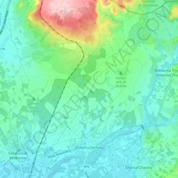 Mapa topográfico Zerfaliu, altitud, relieve