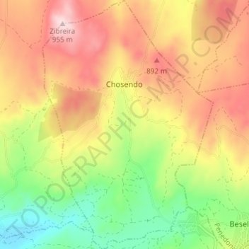 Mapa topográfico Chosendo, altitud, relieve