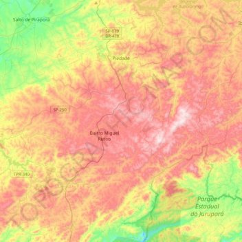 Mapa topográfico Piedade, altitud, relieve