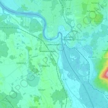 Mapa topográfico Laufen, altitud, relieve