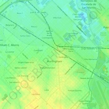 Mapa topográfico Hurlingham, altitud, relieve