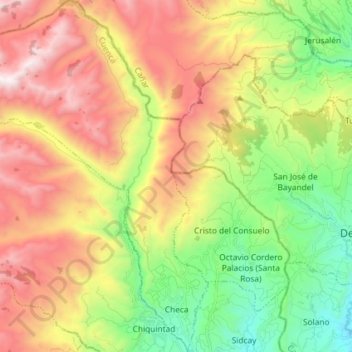 Mapa topográfico Checa, altitud, relieve