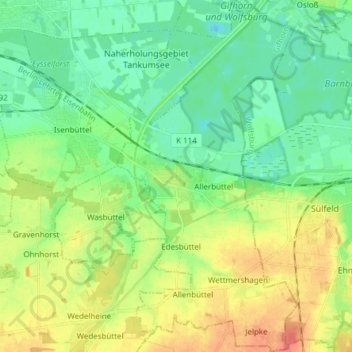 Mapa topográfico Calberlah, altitud, relieve