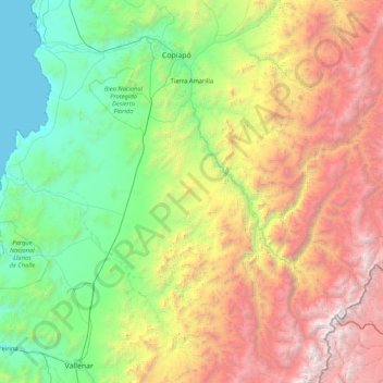 Mapa topográfico Tierra Amarilla, altitud, relieve