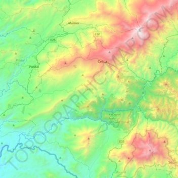 Mapa topográfico Celica, altitud, relieve