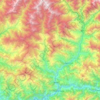 Mapa topográfico Jakholi, altitud, relieve
