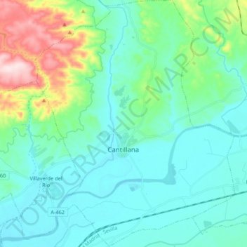 Mapa topográfico Cantillana, altitud, relieve