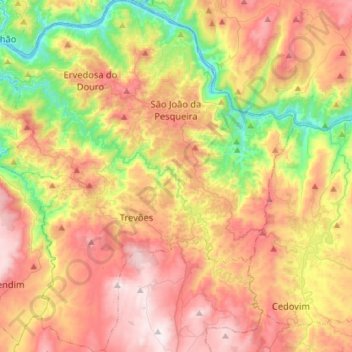 Mapa topográfico São João da Pesqueira, altitud, relieve