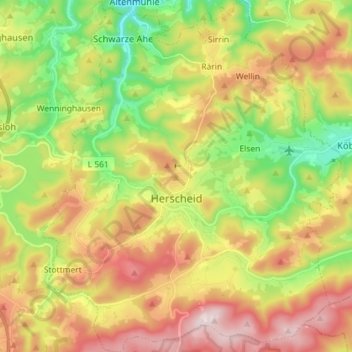 Mapa topográfico Herscheid, altitud, relieve