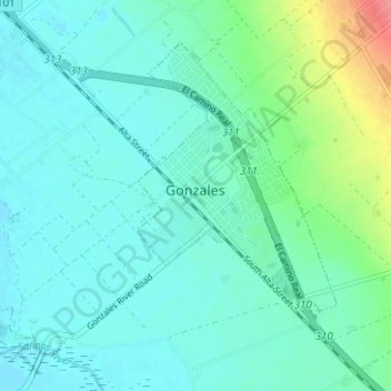 Mapa topográfico Gonzales, altitud, relieve