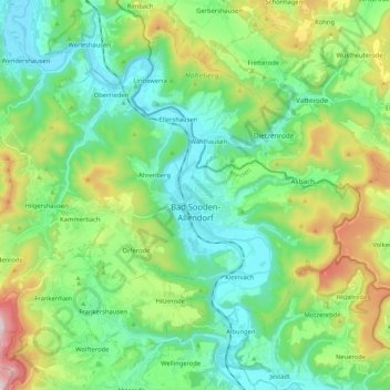 Mapa topográfico Bad Sooden-Allendorf, altitud, relieve