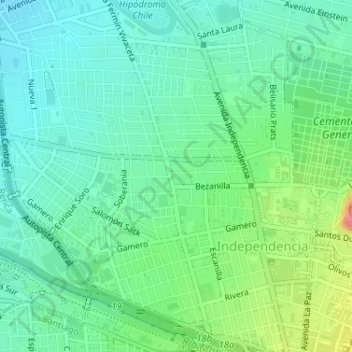 Mapa topográfico Plaza San Luis, altitud, relieve