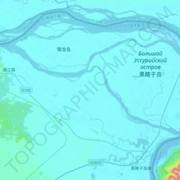 Mapa topográfico 黑龙江, altitud, relieve