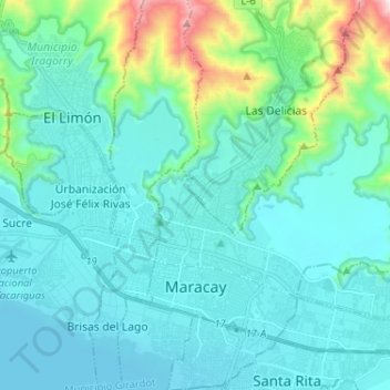 Mapa topográfico Maracay, altitud, relieve