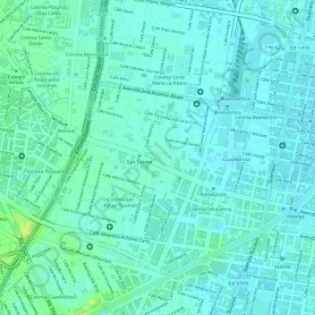 Mapa topográfico Cuauhtémoc, altitud, relieve