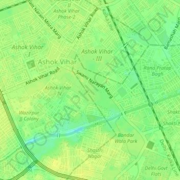 Mapa topográfico Ashoka Garden, altitud, relieve