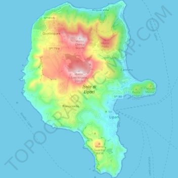 Mapa topográfico Isola di Lipari, altitud, relieve