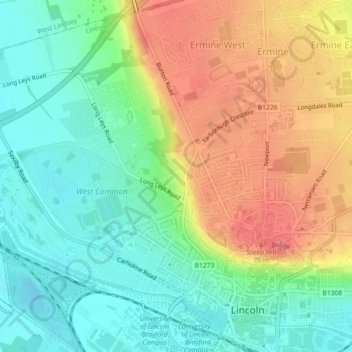 Mapa topográfico Whittons Park, altitud, relieve