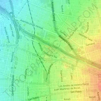 Mapa topográfico Quinta Normal, altitud, relieve