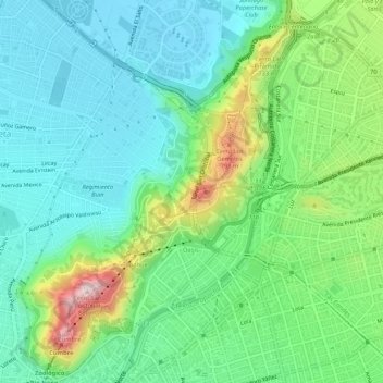 Mapa topográfico Parque Metropolitano de Santiago, altitud, relieve