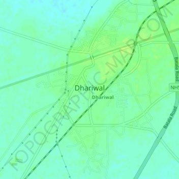 Mapa topográfico Dhariwal, altitud, relieve