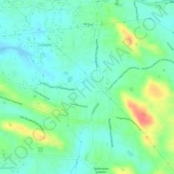 Mapa topográfico Pulluvazhy kandam kulam, altitud, relieve