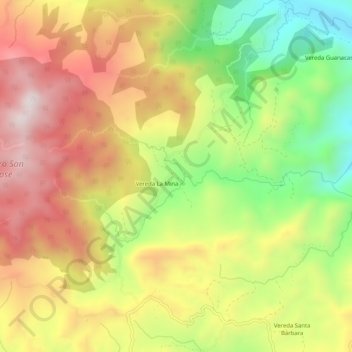Mapa topográfico Vereda La Mina, altitud, relieve