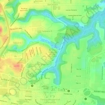 Mapa topográfico Praça do Jogo da Velha, altitud, relieve