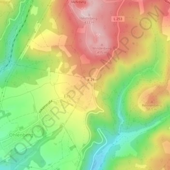 Mapa topográfico Erl, altitud, relieve