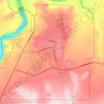 Mapa topográfico Page City Limits, altitud, relieve