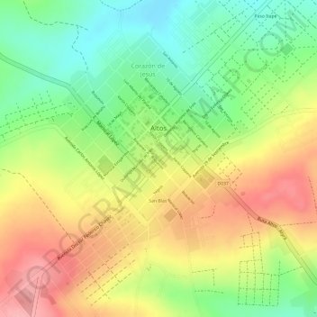 Mapa topográfico Altos, altitud, relieve