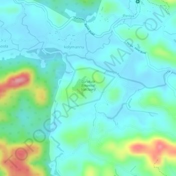 Mapa topográfico Gurukula Botanical Sanctuary, altitud, relieve