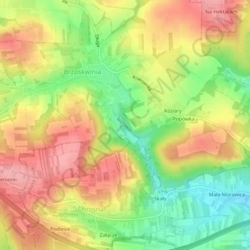 Mapa topográfico Leszczynowa, altitud, relieve