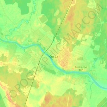 Mapa topográfico Sokol, altitud, relieve