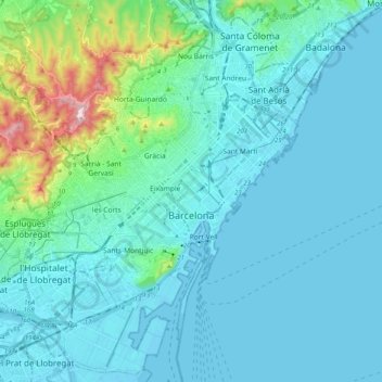 mapa topografico barcelona Mapa topográfico Barcelona, altitud, relieve