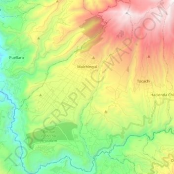 Mapa topográfico Malchingui, altitud, relieve