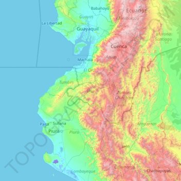Mapa topográfico Loja, altitud, relieve