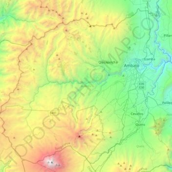 Mapa topográfico Ambato, altitud, relieve