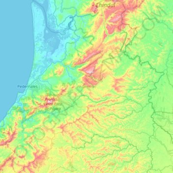 Mapa topográfico Pedernales, altitud, relieve