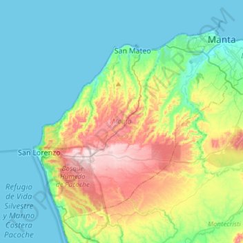 Mapa topográfico Manta, altitud, relieve