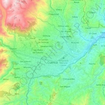 Mapa topográfico Cuenca, altitud, relieve