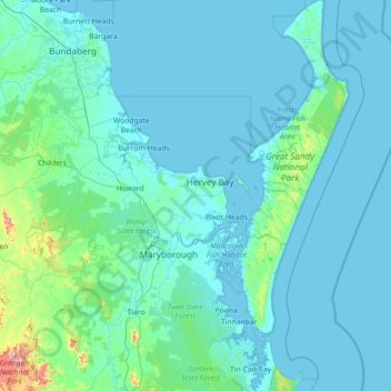 Fraser Island Topographic Map Mapa Topográfico Fraser Coast Regional, Altitud, Relieve